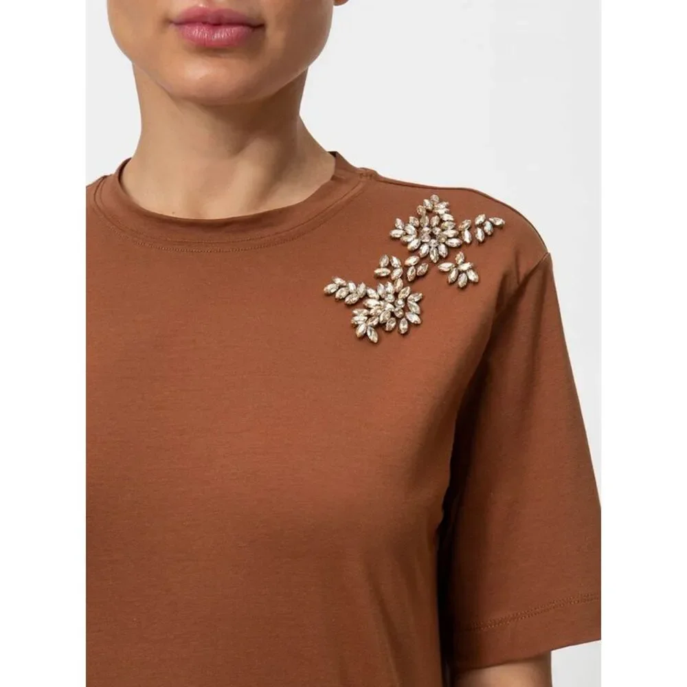 Actitude Twinset Women Actitude Twinset Crystal-Embroidered Cotton T-Shirt